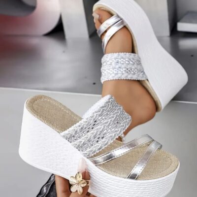 Silver & White Wedge Sandal