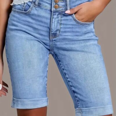 High Waist Stretch Denim Short