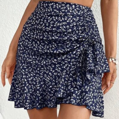Navy Floral mini skirt