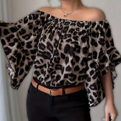 Leopard Print Off-shoulder Top