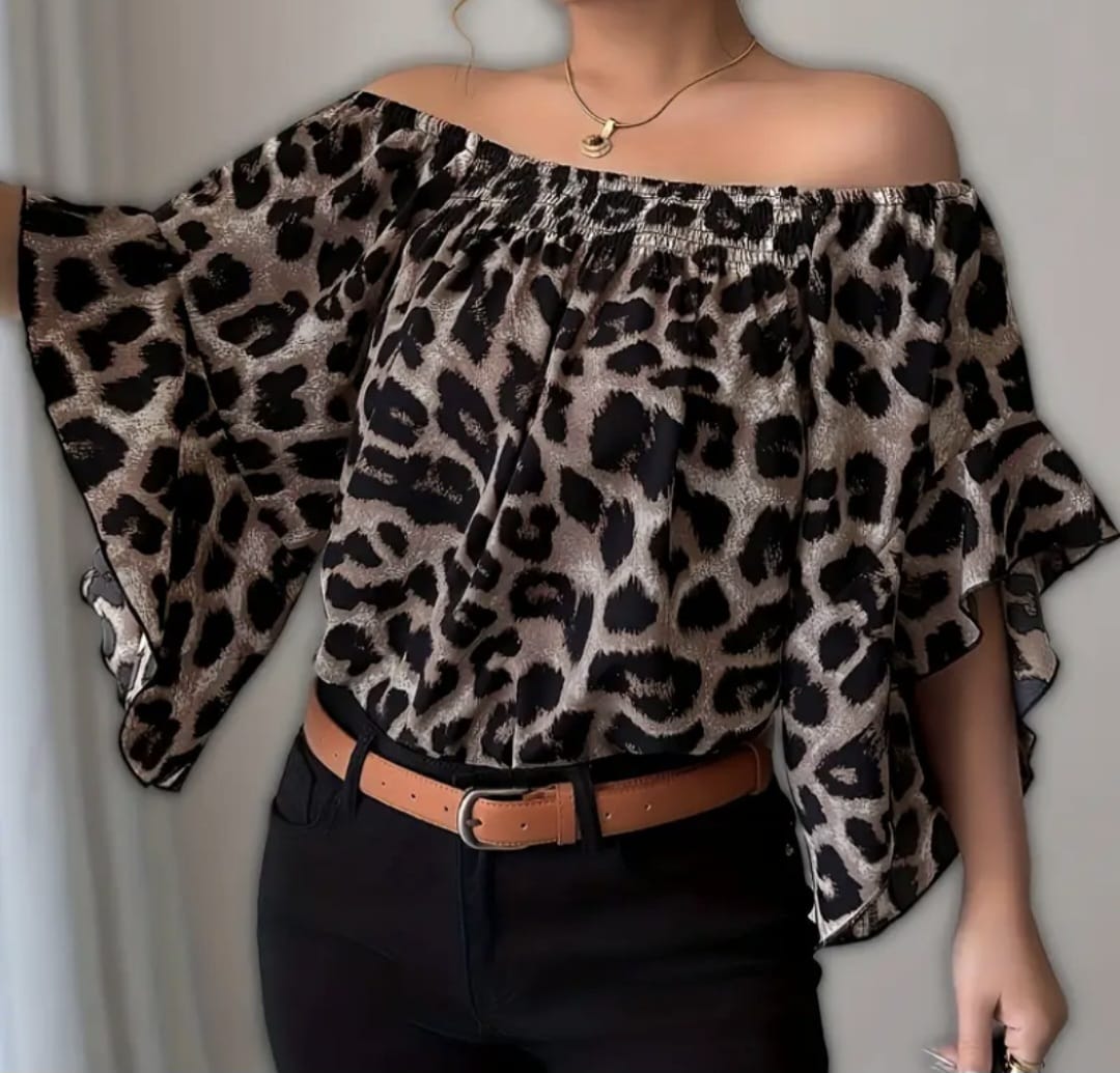 Leopard Print Off-shoulder Top