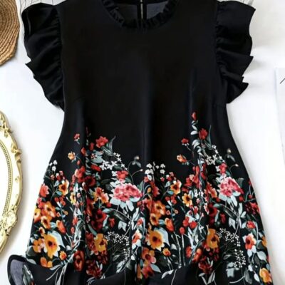 Black & Floral Print Blouse