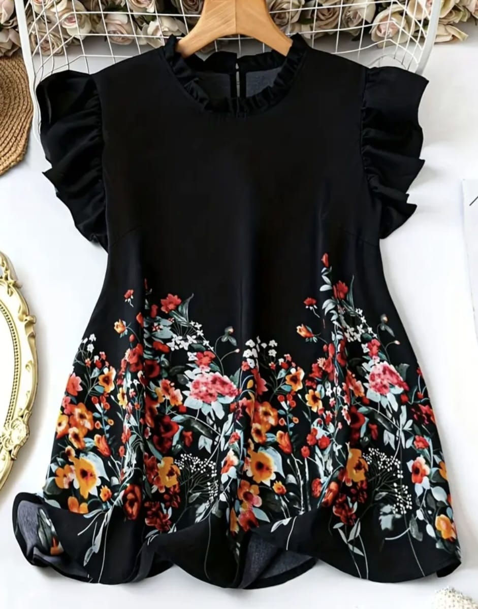Black & Floral Print Blouse