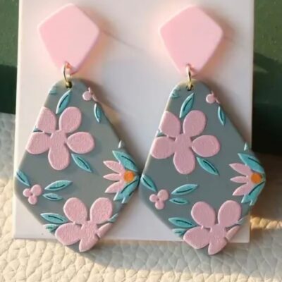 Geometric Pink Flower Acrylic Earrings