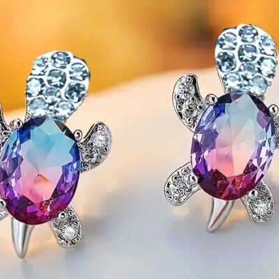 Synthetic Cubic Zirconia Turtle Earrings Multicolour