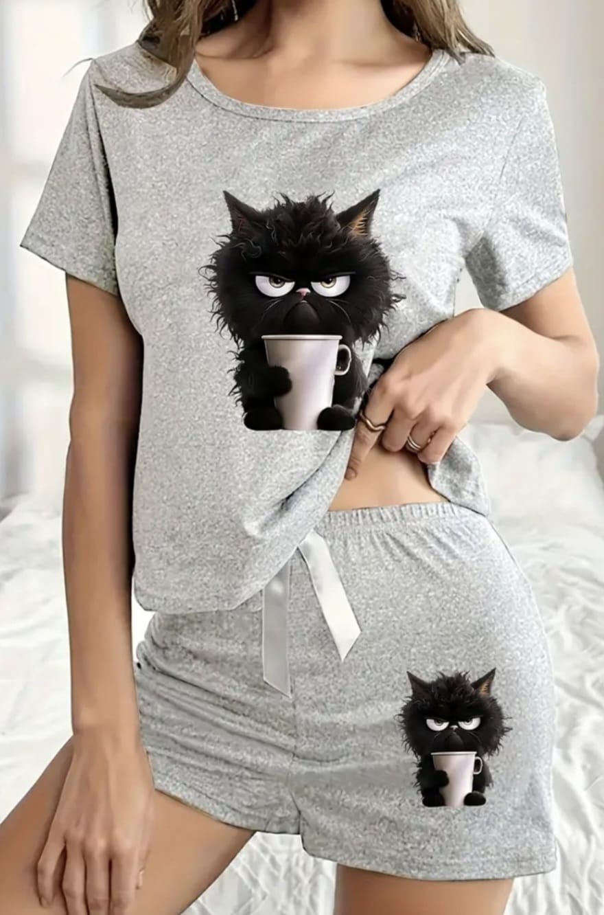 Cat Print Pajama Set