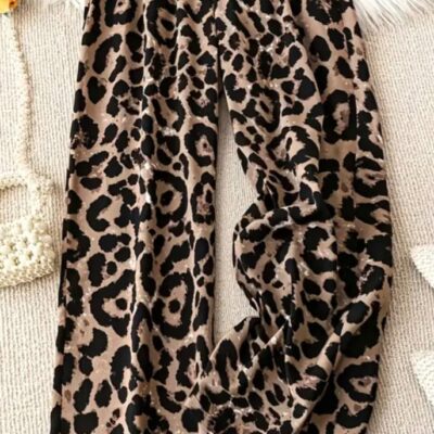Leopard Print Loose Fit Pants
