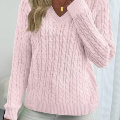 Ladies V-Neck Ribbed Pullover