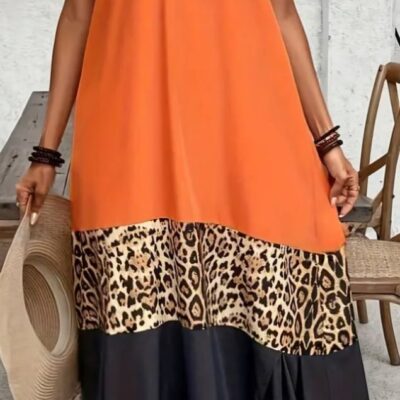 Colour-Block Leopard Print Dress